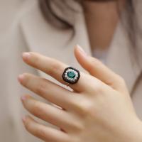 Emerald Halo Silver Statement Ring