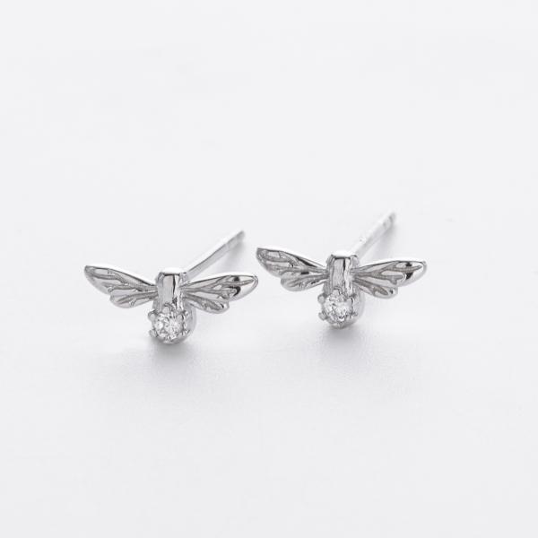 Silver Bee Stud Earrings with Cubic Zirconia