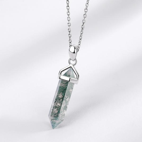 Silver Geometric Crystal Point Pendant Necklace