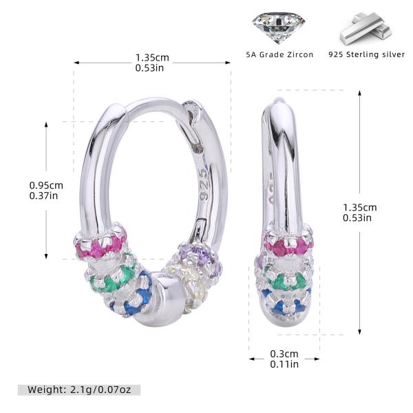 Sterling Silver Multicolor Zirconia Huggie Hoops