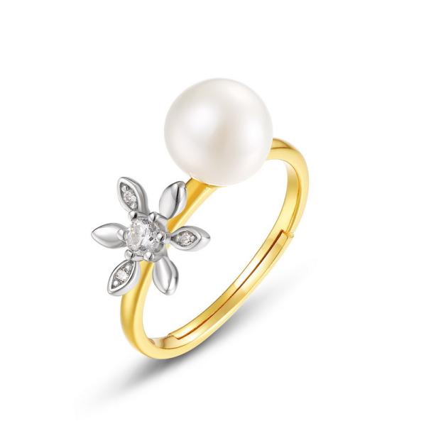 Two-Tone Pearl Floral Ring