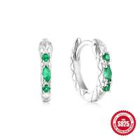Sterling Silver Huggie Earrings with Green Stones