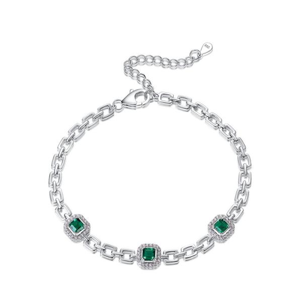 Emerald Geometric Silver Chain Bracelet
