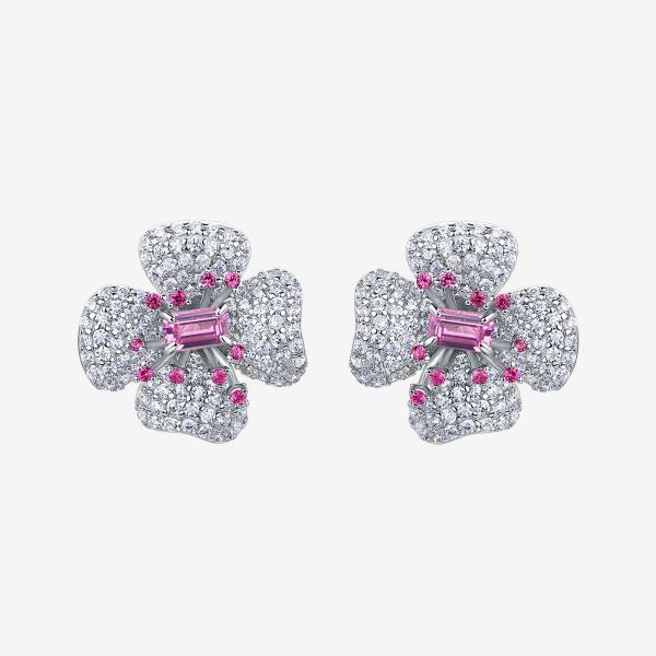 Sterling Silver Pink Floral Stud Earrings