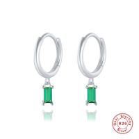 925 Silver Emerald Drop Hoop Earrings