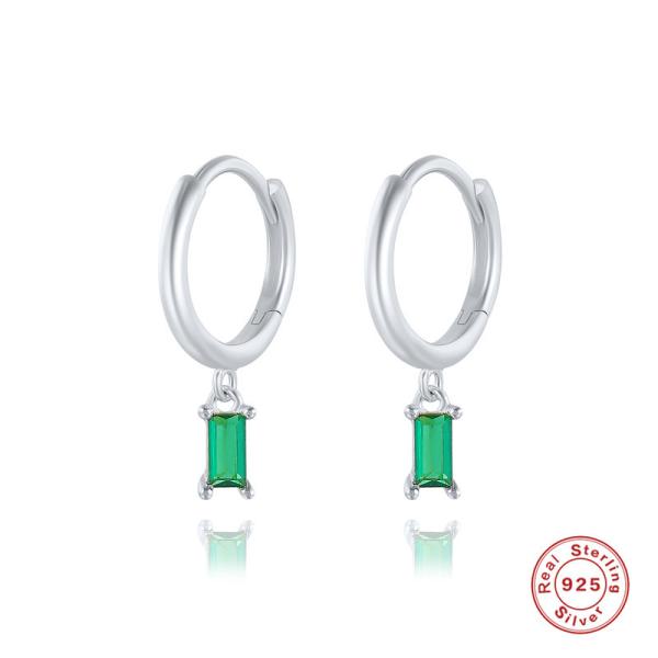 925 Silver Emerald Drop Hoop Earrings