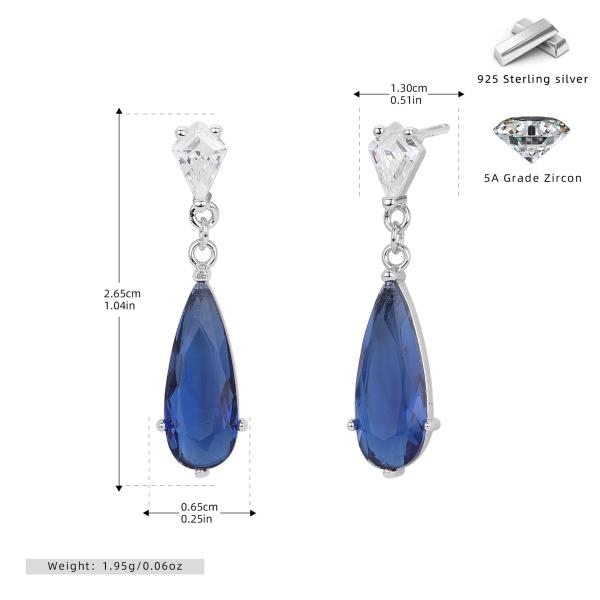 Blue Zircon Silver Drop Earrings