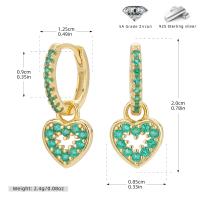 Gold Green Zircon Heart Huggie Earrings