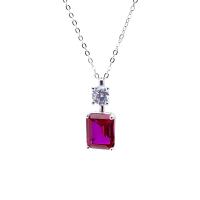 Red and Clear Stone Silver Pendant Necklace