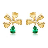 Gold-Tone Bow Dangle Earrings with Emerald Drop