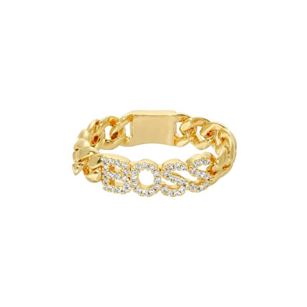 Gold Plated 'BOSS' Crystal Statement Ring