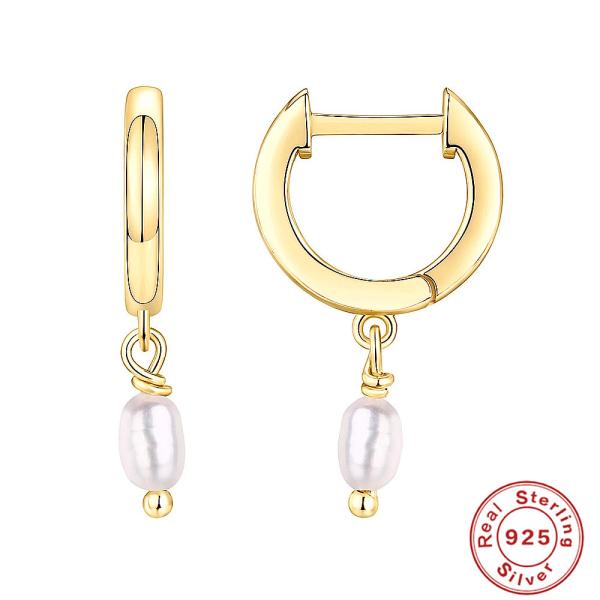 Gold-Finish Huggie Earrings with Freshwater Pearls