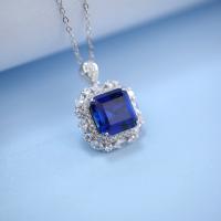 Blue Sapphire Halo Pendant Necklace