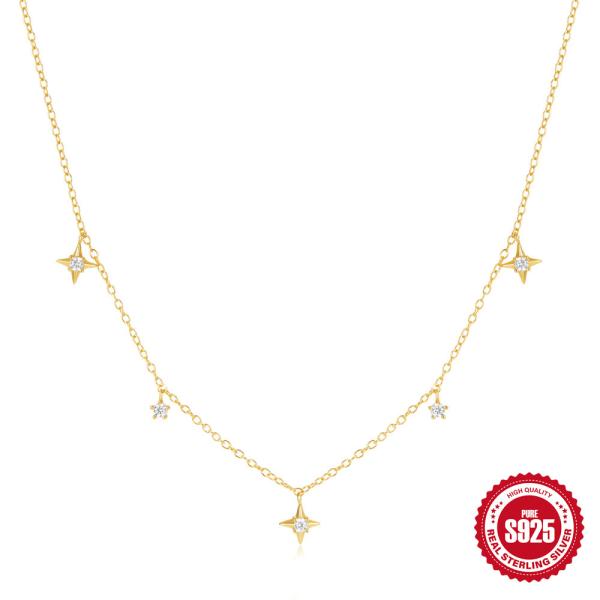 Gold-Yellow Star Station Necklace with Cubic Zirconia