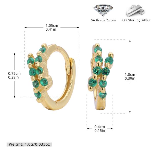 Gold Huggie Earrings with Green Zircon
