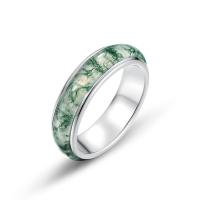 Moss Agate Inlay Silver Band Ring