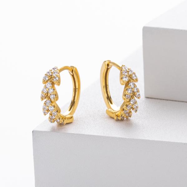 Gold Leaf Motif Huggie Earrings