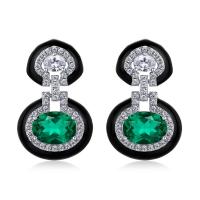 Oval Emerald Black Enamel Dangle Earrings
