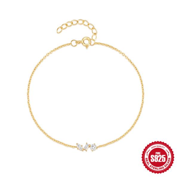 Gold-Plated Cubic Zirconia Chain Bracelet