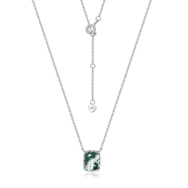 Green Stone Square Pendant Necklace