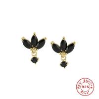 925 Silver Black Onyx Floral Stud Earrings