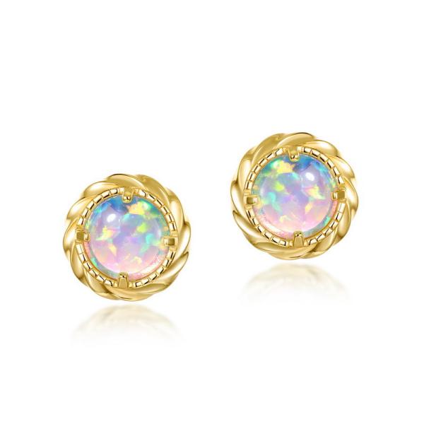 Gold Stud Earrings with Opal Stones