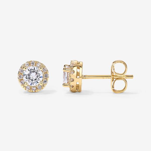 Gold Halo Cubic Zirconia Stud Earrings