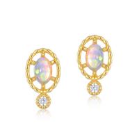 Gold Opal Geometric Stud Earrings