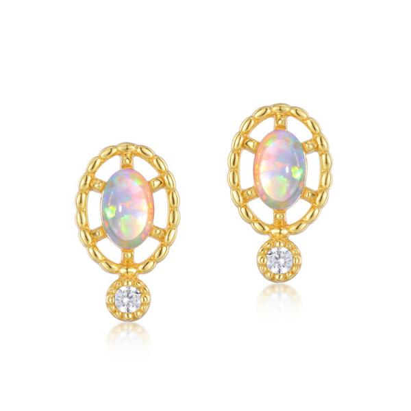 Gold Opal Geometric Stud Earrings