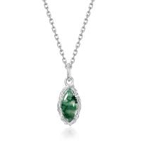 Silver Leaf Motif Jade Pendant Necklace