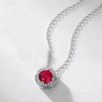 Silver Halo Ruby Pendant Necklace