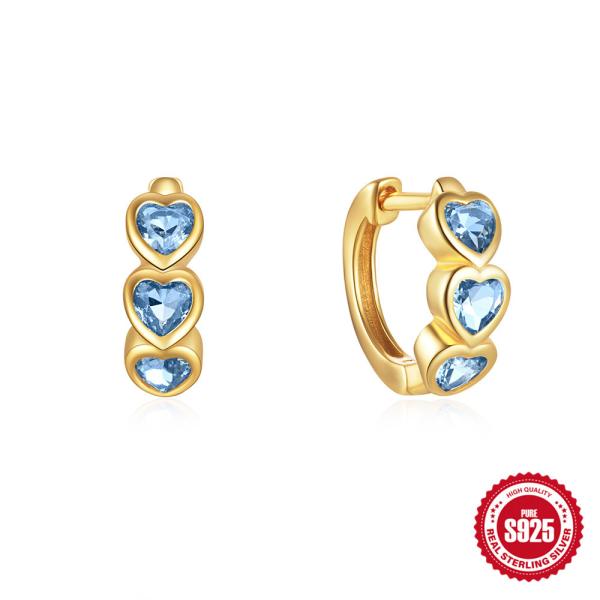 Gold-Plated Heart Crystal Huggie Earrings