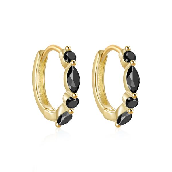 Gold-Plated Small Hoop Earrings with Onyx Stones