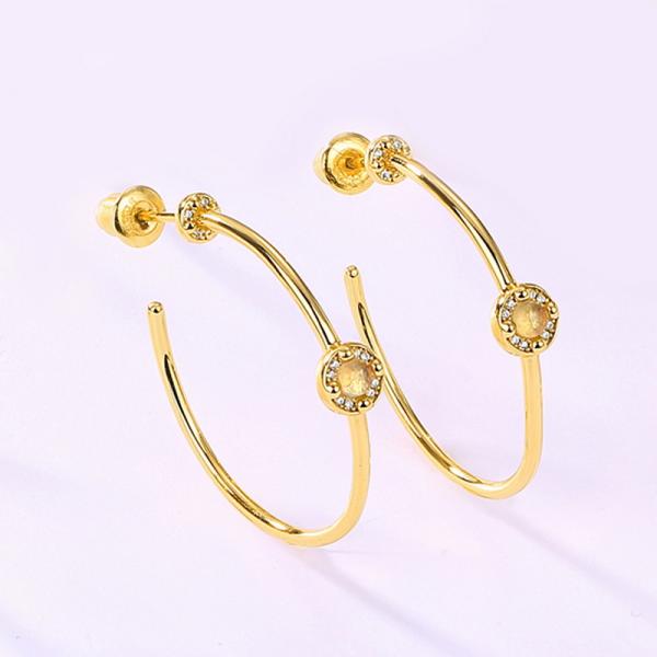Gold Yellow Crystal Medium Hoop Earrings