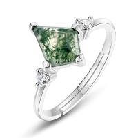Silver Geometric Green Stone Ring