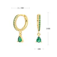 Gold Green Drop Huggie Earrings
