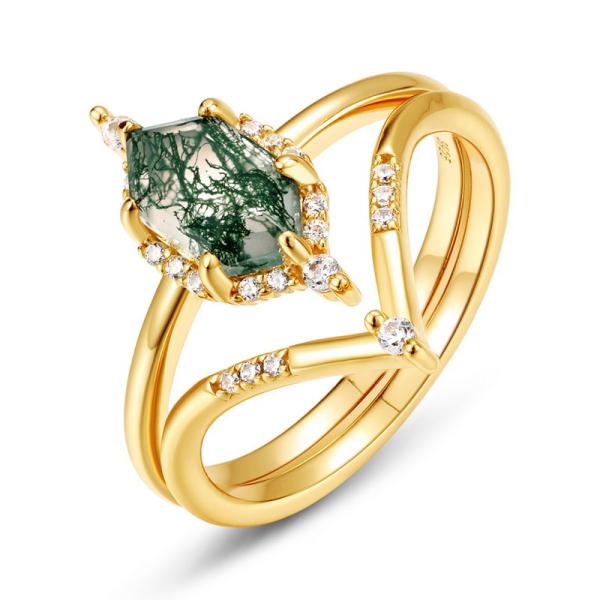Gold-Plated Marquise Green Stone Ring