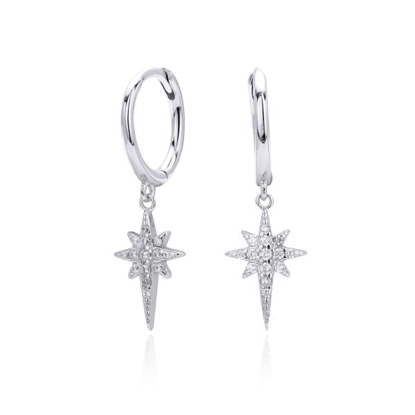 Silver Celestial Star Hoop Earrings