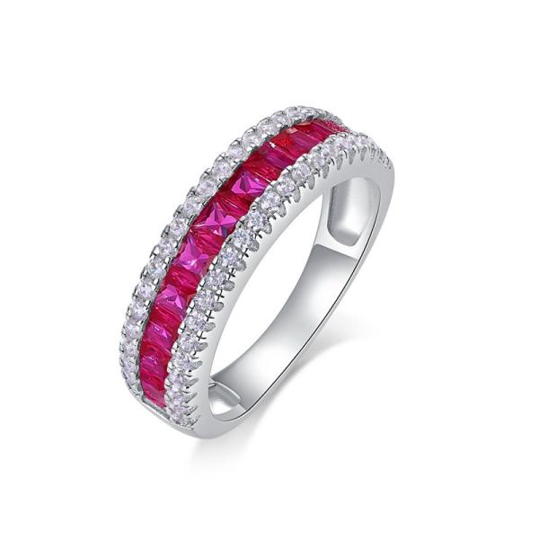 Ruby Channel Silver Band Ring