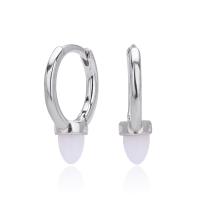 Silver Opal Drop Huggie Earrings