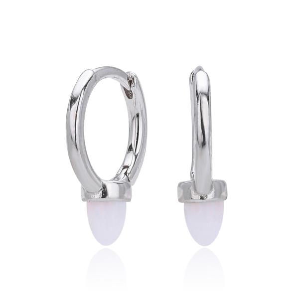 Silver Opal Drop Huggie Earrings