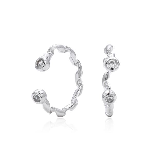 Silver Twisted Zirconia Ear Cuffs