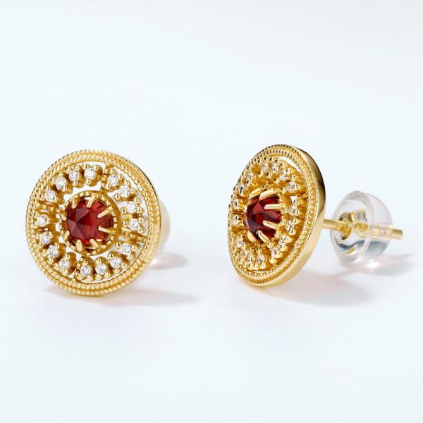 Gold-Tone Red Stone Stud Earrings