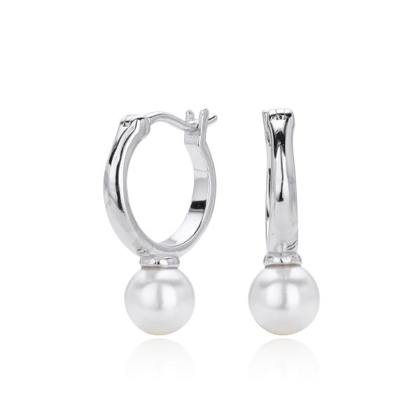 Silver Pearl Drop Huggie Earrings