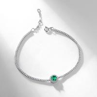 Green Center Silver Tennis Bracelet