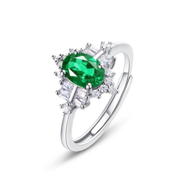 Emerald Solitaire Silver Ring