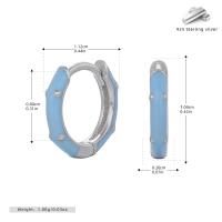 Blue Enamel Silver Huggie Earrings