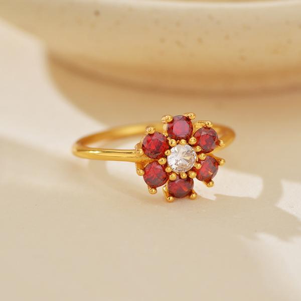 Gold Floral Ruby Ring