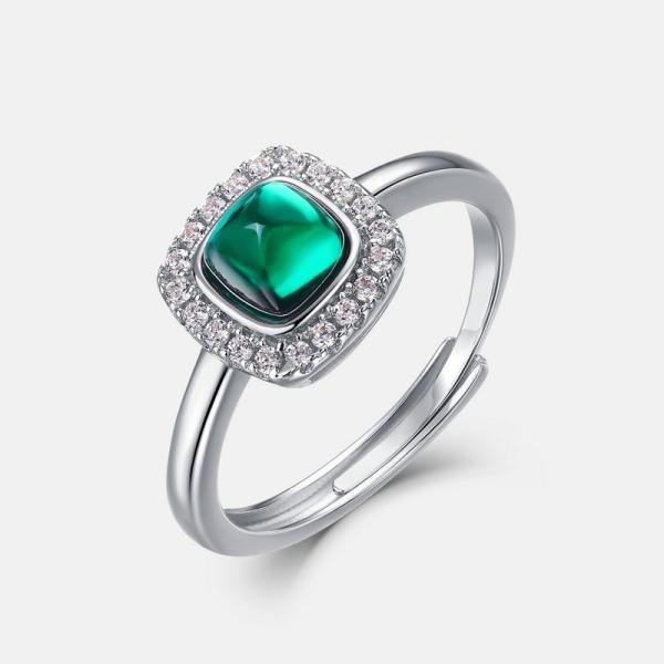 Emerald Halo Silver Ring