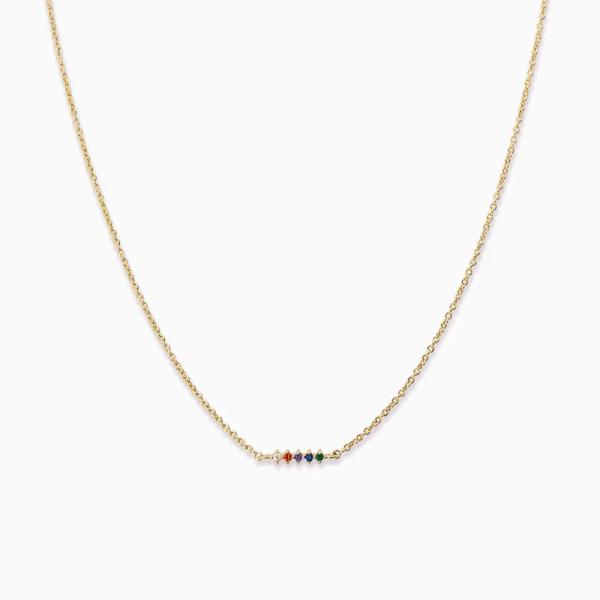 925 Silver Gold Chain Necklace with Multicolor Stones